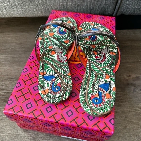 Tory Burch Miller Printed Patent Leather Sandal Orange Something Wild Size 6.5 - Picture 2 of 7